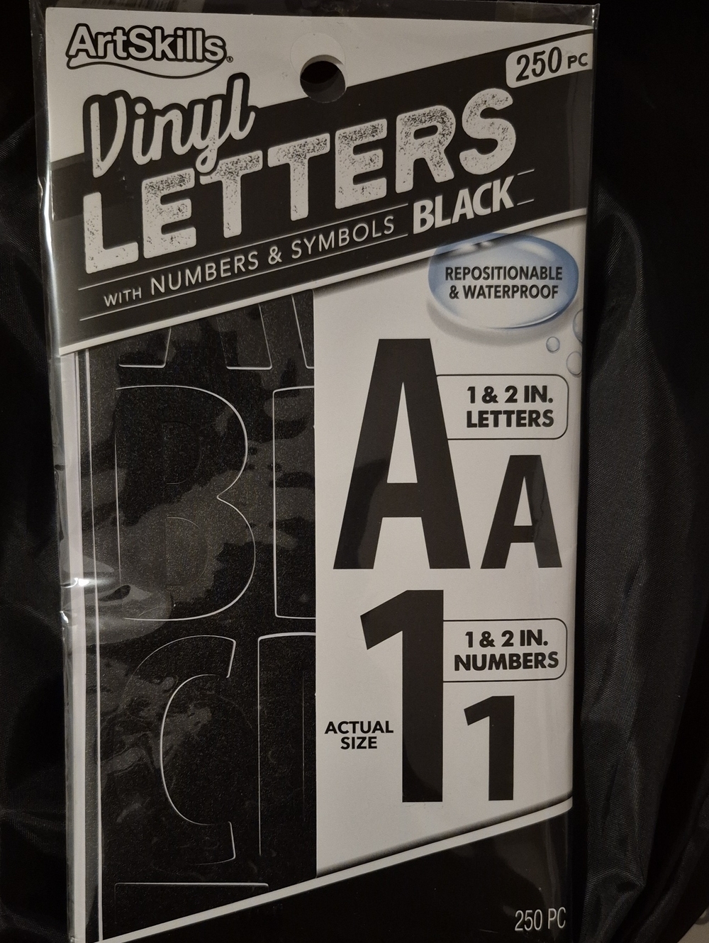NIP ArtSkills Black Vinyl Wayerproof Letters & Numbers 250 pc